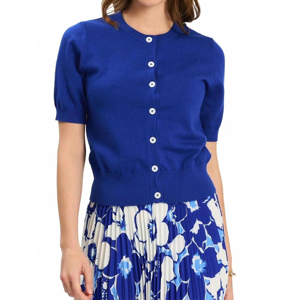 NEW TYLER BOE kit cotton blend short sleeve cardigan in bluing